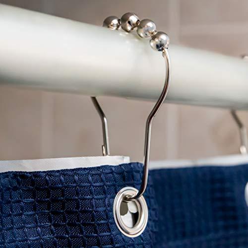 Essentials4u Shower Curtain Bathroom Set, Navy Blue,Waffle Weave Pattern, includes PEVA Liner, 12 Metal Hooks & Grommets, Decorative & Elegant Hotel Quality, Machine Washable, 72 by 72, 100% Polyester