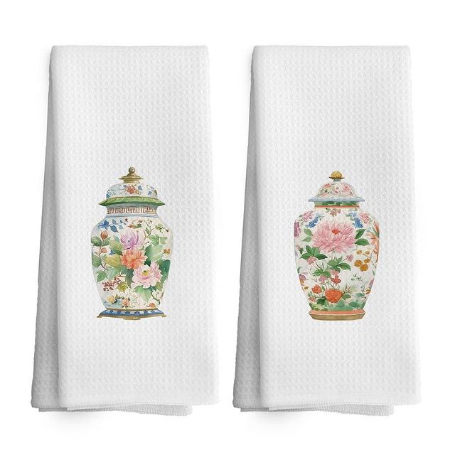 TAEDIN Chinoiserie Decor, Chinoiserie Kitchen Towels Dish Towel 16x24 Inches, Flower Floar Chinese Vase Decorative Absorbent Dishcloths Tea Towels Set of 2 for Kitchen Bar Cart Decor