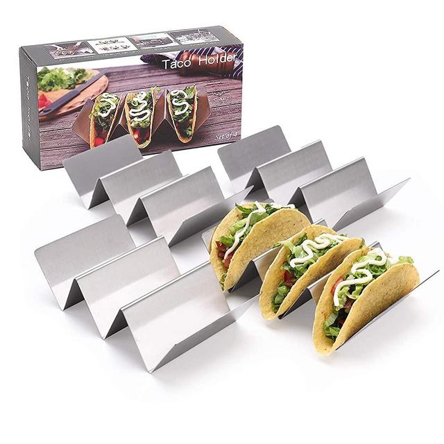 Taco Holder Stands Stainless Steel Set of 4, Taco Shell Holder, Taco Tray, Oven, Grill, and Dishwasher Safe