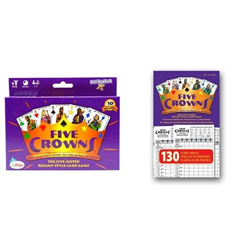 PlayMonster Five Crowns Card Game and Five Crowns Double Sided 130 Sheet Scorepad Bundle — 5 Suited Rummy-Style Card Game for Adults and Kids — for Ages 8+