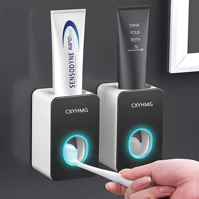 Toothpaste Dispenser, 2 PCS Automatic Toothpaste Squeezer Dispenser for Kids & Family Shower, is Wall Mount Bathroom Accessories with Super Sticky Suction Pad. (Black-Black)