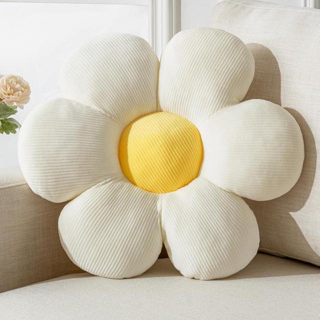 Vdoioe Flower Pillow, Flower Shaped Throw Pillow Cushion Seating six Petal 15.75" White Flower PlushThrow Pillow Floor Pillows Home Decorative Seating Cushions