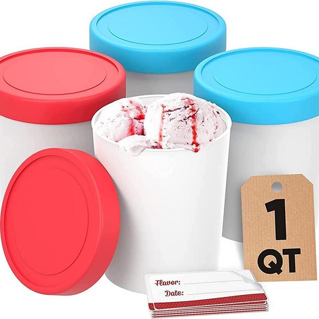 StarPack Ice Cream Containers for Homemade Ice Cream (4 Pcs) - Reusable Ice Cream Containers With Lids - No Leak & Frost Ice Cream Storage Containers For Freezer - 1 QT per Ice Cream Container