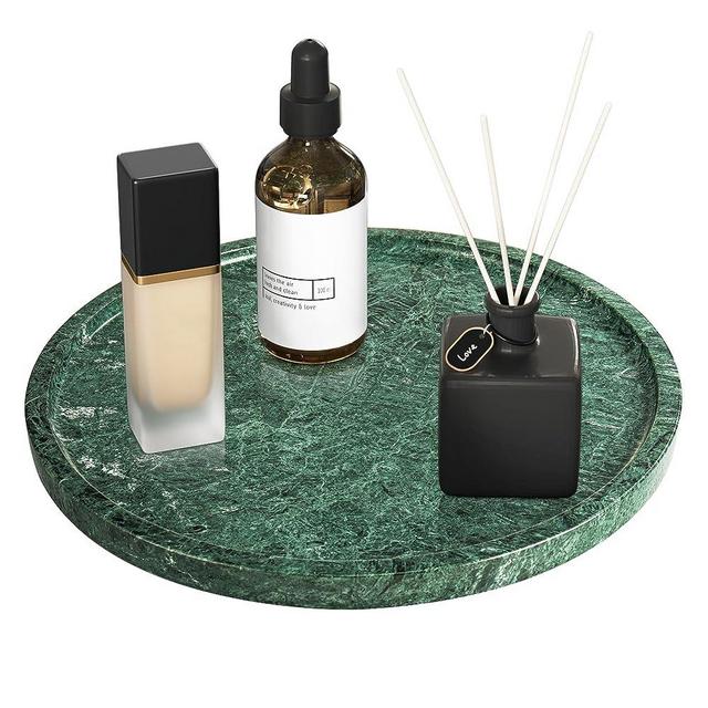 Koville Indian Luxury 𝐍𝐚𝐭𝐮𝐫𝐚𝐥 𝐌𝐚𝐫𝐛𝐥𝐞 Round Serving Trays, Genuine Marble Tray for Bathroom Kitchen, Hand Polished Coffee Table Tray Vanity Tray Perfume Tray for Dresser (Indian Green)