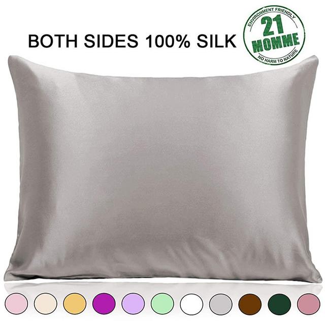 Ravmix 100% Pure Silk Pillowcase Standard Size for Hair and Skin with Hidden Zipper - Both Sides 21 Momme 600TC Hypoallergenic Mulberry Silk, 20×26 inches, 1PCS, Apricot Gray