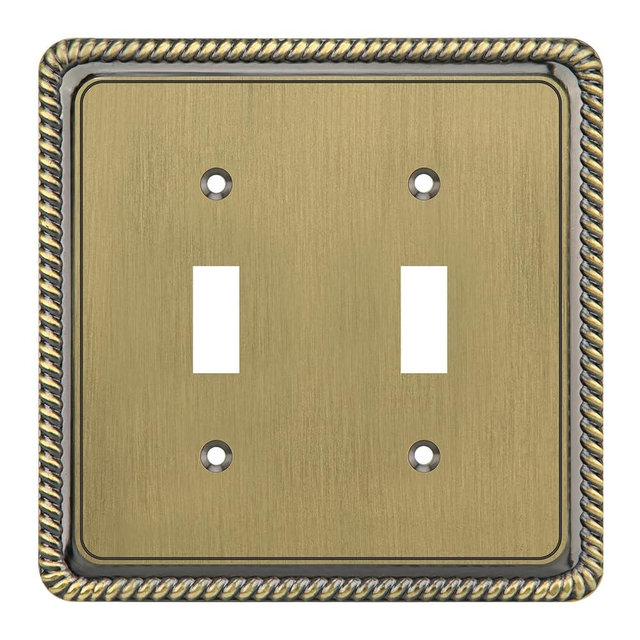 Henne Bery Rope Edge Decorative Wall Plate Switch Plate Outlet Cover (Double Toggle, Antique Brass)