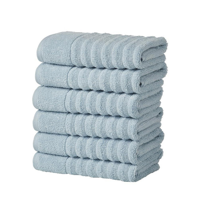 Great Bay Home Light Blue Hand Towel Set, 6 Pack Quick Dry, Ribbed Hand Towel Set. Zero-Twist, Combed 100% Cotton, Ultra-Soft, Luxurious Towels for Bathroom (6 Pack, Light Blue)