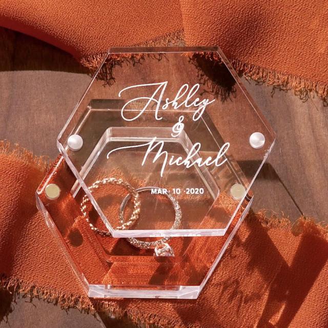 Personalized Wedding Ring Box | Custom Acrylic Ring Box | Engraved Ring Bearer | Engagement Wedding Ceremony Ring Box | Gifts for Bride