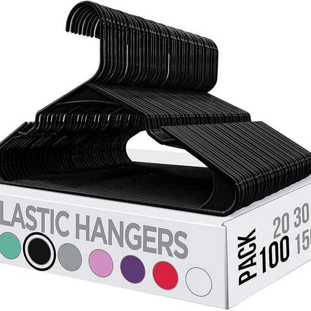 Utopia Home Clothes Hangers 100 Pack - Plastic Hangers Space Saving - Durable Coat Hanger with Shoulder Grooves (Black)