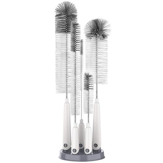 MR.SIGA 5 Pack Bottle Brush Cleaning Set with Storage Holder, Cleaning Brushes for Long Narrow Neck Bottles, Water Bottles, Baby Bottles, Tumblers, Drinking Glasses, Strews