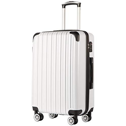 COOLIFE Luggage Expandable(only 28") Suitcase PC+ABS Spinner 20in 24in 28in Carry on (White Grid New, L(28in))