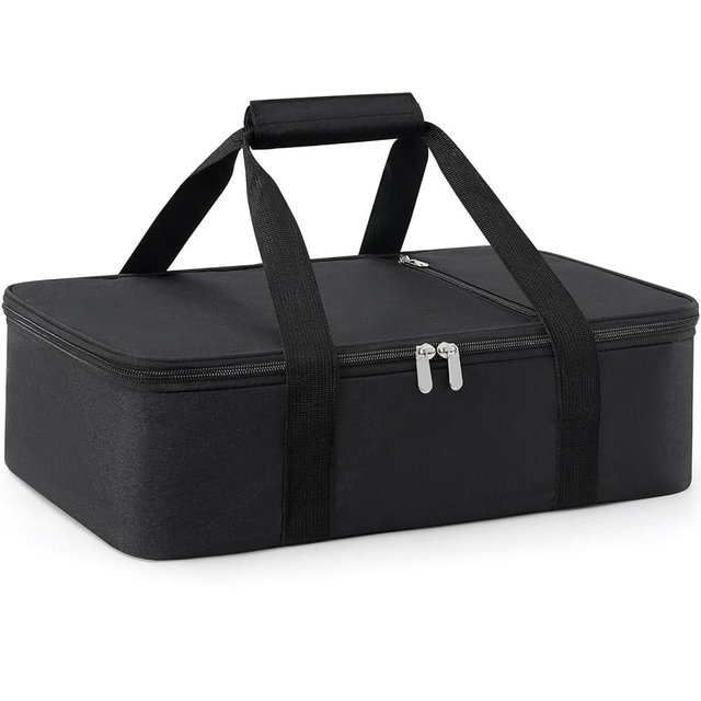 MIAOJIE Insulated Casserole Carrier for Hot or Cold Food,Pie Carrier Bag Lunch Bag Tote for Potluck Parties/Picnic/Cookouts, Fits 9"x13" Baking Dish,Single Black