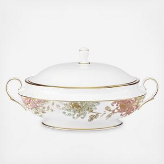 Painted Camellia Covered Vegetable Bowl
