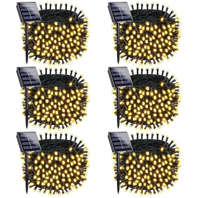 OZS 6 Pack 480LED Solar String Lights for Outside, Solar Christmas Lights Outdoor Waterproof with 8 Modes, Green Wire Solar Powered Tree Light for Patio Yard Garden Xmas Party Decorations (Warm White)