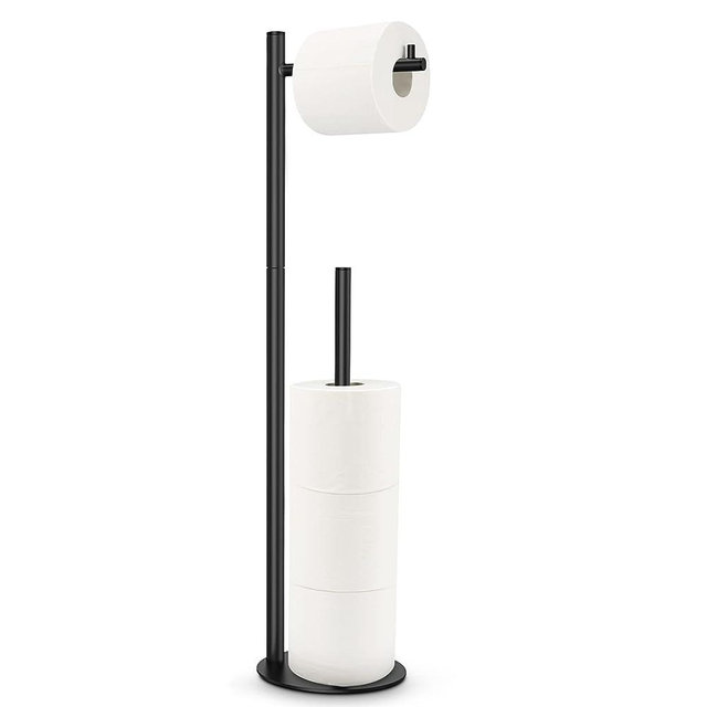 Toilet Paper Holder Stand, Toilet Paper Stand Black, Free Standing Toilet Paper Holder, Toilet Paper Holder with Storage by Bathth