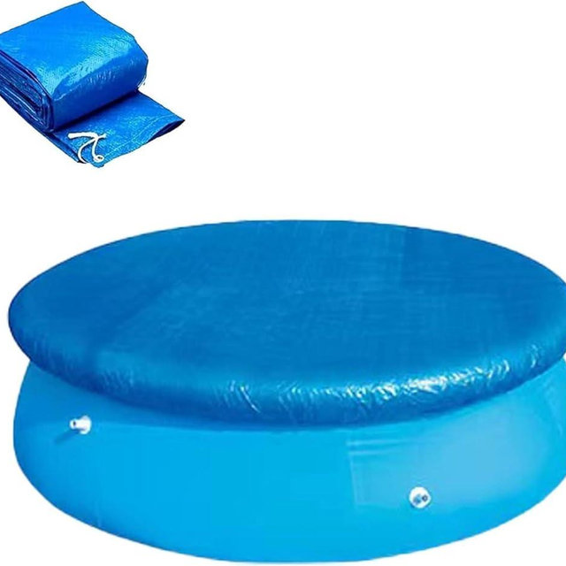 Round Pool Cover - Inflatable Above Ground Pool Cove, Dustproof Waterproof Prevent Leaves, Dustproof Pool Cover with Ventilation Holes and Drawstring Design (Blue, 8 FT)