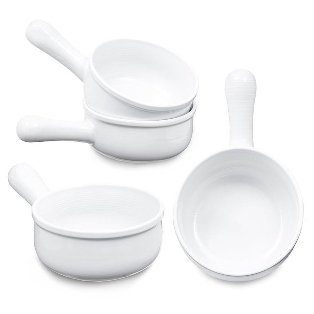 Sheffield Home French Onion Crocks, Set of 4 Ceramic Soup Bowls with Large Handles - 15oz Capacity, Dishwasher, Microwave and Oven Safe – White