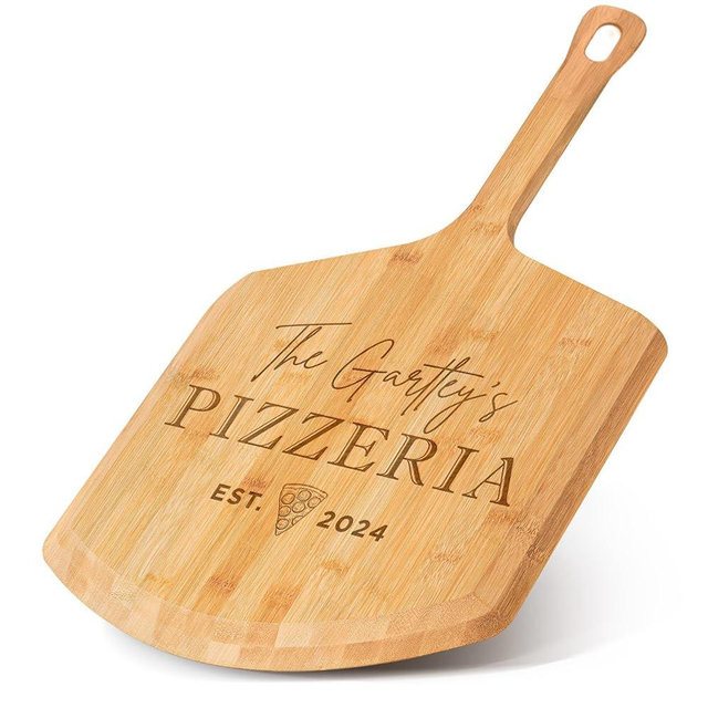 Personalized Pizza Peel, Bamboo Serving Board, Custom Engraving, Gift for Dad (The Gartleys)