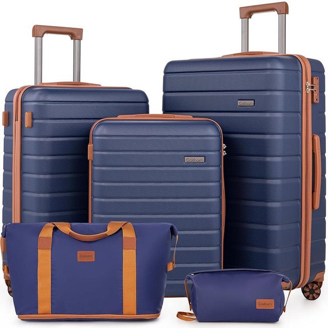 Cosbarn 5 Piece Luggage Sets with Spinner Wheels and TSA Lock, Unisex Hardside ABS Suitcase Set, Hardshell Lightweight Waterproof Travel Hard Case Luggage Set, Darkblue
