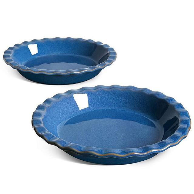 LE TAUCI Ceramic Pie Pans for Baking, 9 Inches Pie Plate for Apple Pie, Pecan Pie, 36 Ounce Deep Dish Pie Pan, Set of 2, Ceylon Blue