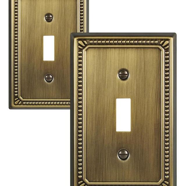 ZILLSEA Sunken Pearls Decorative Toggle Wall Plates, 2-Pack Antique Brass Light Switch Covers, 1-Gang Metal Switch Plate Covers, 3.15''*4.88'', Midsize