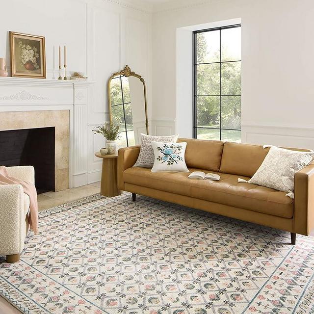 Rifle Paper Co. x Loloi Eden Collection EDE-03 Lattice Ivory 7'-6" x 9'-6" Area Rug feat. CloudPile