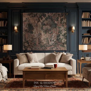 Pastoral Woodland Scene Forest Wall Hanging Jacquard Tapestry, European Verdure French Country Style Romantic Landscape Woven Throw Blanket - Woven Tapestry 42x35