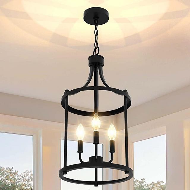 PARTPHONER Chandelier Pendant Light Fixture, 3 Light Farmhouse Black Chandelier Pendant Lighting，Open Frame Hanging Light Fixture for Dining Room Foyer Entrance Kitchen Island
