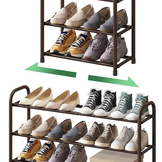 kiplant Expandable Shoe Rack for Closet, 3-Tier Shoe Organizer for Closet, Metal Adjustable Black Shoe Shelf Storage Organizer, Free Standing Shoe Rack for Entryway