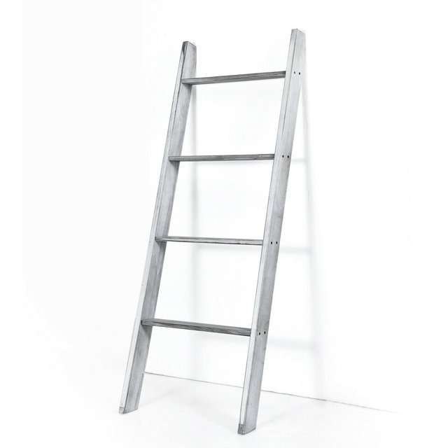 Costway Wall Leaning Blanket Ladder Wood Decorative Quilt Blankets Holder Rack Grey