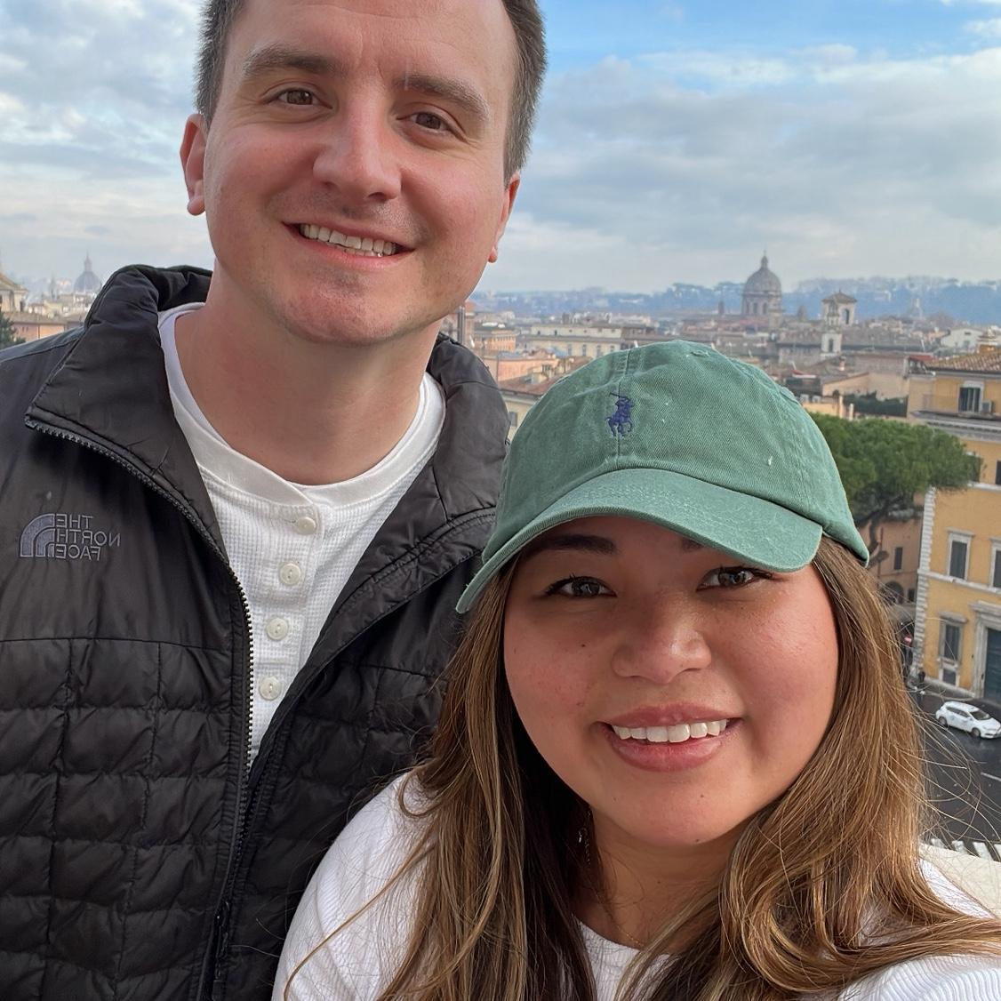 At the top of the steps of Vittoriano in Rome, Italy