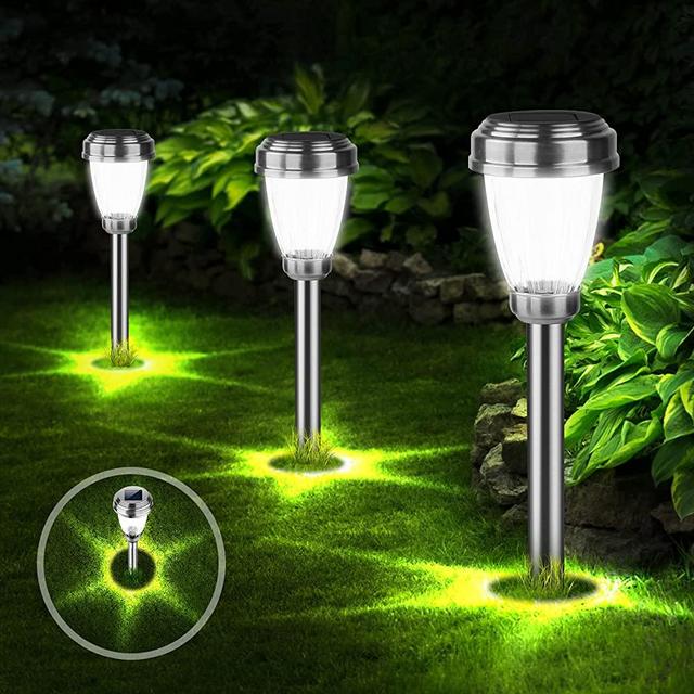 INSOME Solar Lights Outdoor Waterproof,8 Pack Glass Stainless Steel Material Solar Pathway Lights,Outdoor Lights Solar Powered,Solar Lights Outdoor Garden for Lawn Patio Yard Walkway Driveway