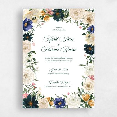 White Floral Wedding Invitation - Moderna Portrait