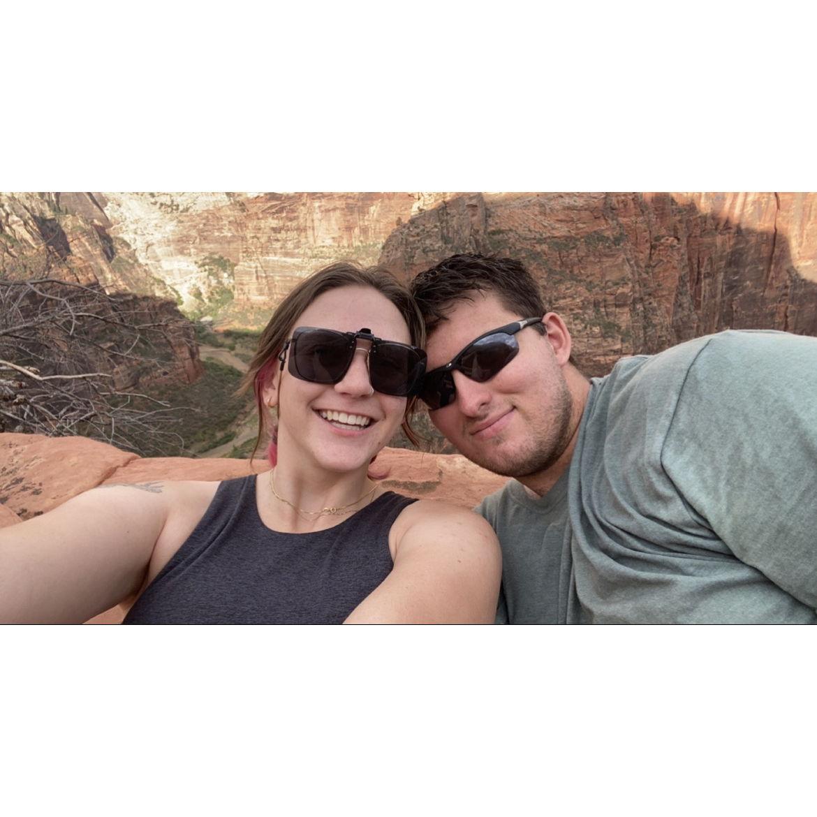 At the top of Angel's Landing in Zion National Park.