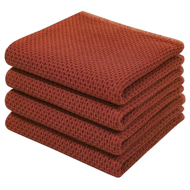 Homaxy 100% Cotton Waffle Weave Kitchen Dish Towels, Ultra Soft Absorbent Quick Drying Cleaning Towel, 13x28 Inches, 4-Pack, Rust