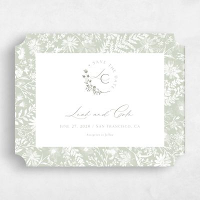 Green Ticket Wedding Save the Date - Wildbloom Landscape