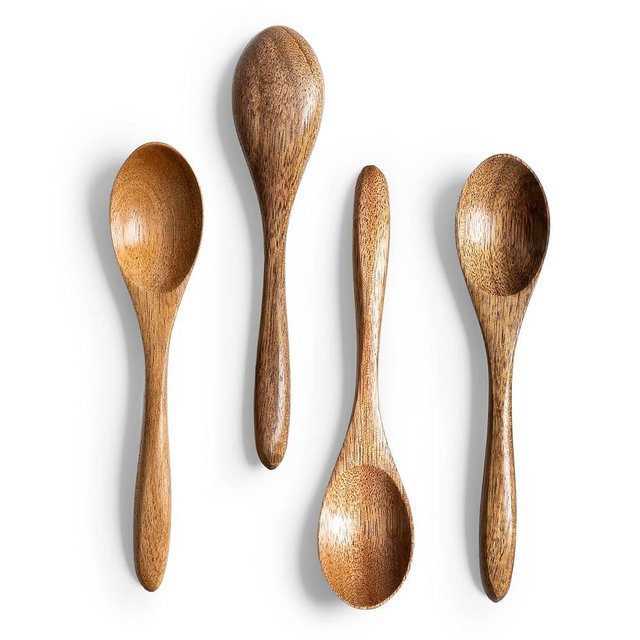 Hefild 4 PCS Small Wooden Spoons, 5.8 Inch Honey Spoons for Tea, Acacia Wooden Honey Teaspoon for Coffee, Little Tiny Wood Spoons, Bamboo Table Spoon for stirring, Wooden Spoons for Utensils Set