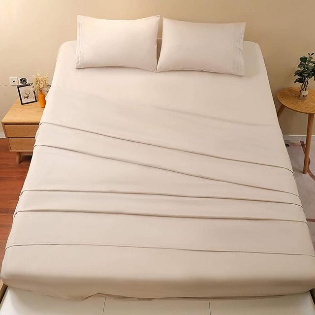 Titmay 4 Pieces Bed Sheet Set, Lightweight Super Soft Luxury Sheets,Deep Pocket,Wrinkle & Fade Resistant Microfiber Sheet (Beige,Full)