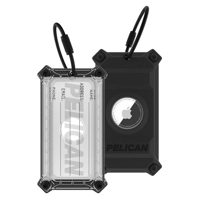 Pelican Luggage Tag, Holder for Apple AirTag - Scratch Resistant & Steel Plate Reinforced Luggage AirTag Case w/Name Tag & Stainless Steel Loop - Rugged Luggage Tag w/Airtag Case for Travel - Black