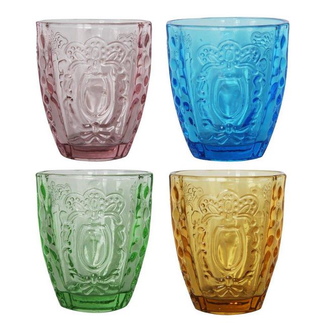 Drinking Glasses 4Pcs, Colored Premium Heavy Glassware, 13oz Multicolor Glass Tumbler Gift for