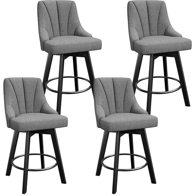 YaFiti Swivel Bar Stools with Backs, 24" Counter Height Barstools Set of 4, Fabric Upholstered Counter Bar Stools with Solid Wood Legs for Kitchen Island, Home Bar, Dark Gray