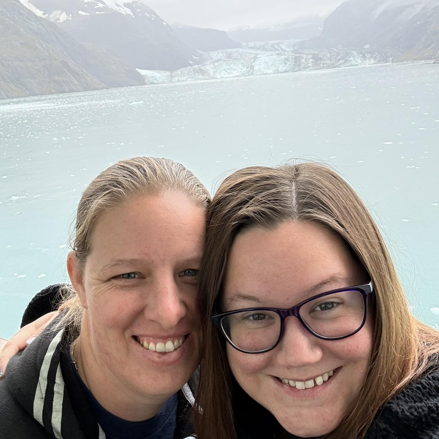 Our first Alaskan cruise and 1 year anniversary! Jen was freezing cold, Hayden was still burning up.