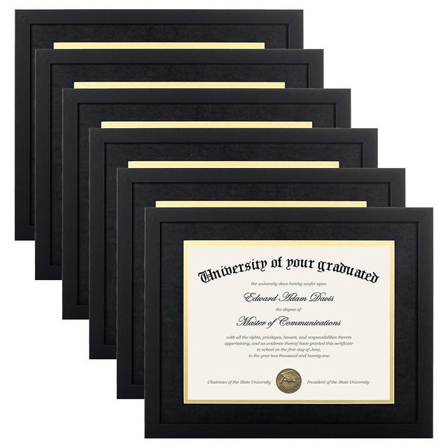 upsimples 11x14 Diploma Frame Certificate Degree Document Frame with High Definition Glass, 8.5 x 11 with mat for Wall and Tabletop, Black Double Mat, 6 Pack