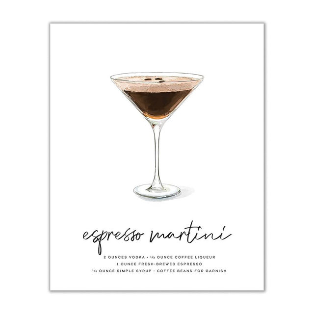 Espresso Martini Cocktail Wall Art - MIX & MATCH Bar Cart Decor - Illustrated Alcohol Posters with Cocktail Recipes - Bar Wall Art Cocktail Posters - Gifts for Men - 8x10 UNFRAMED