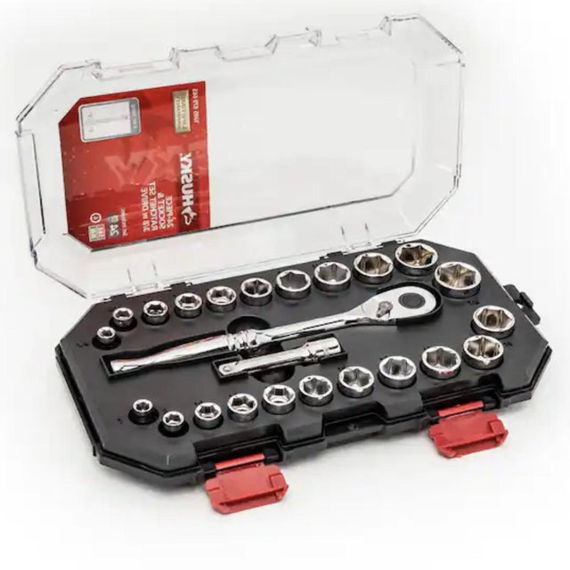 Husky 24-Piece SAE/Metric 3/8 in. Drive Ratchet and Socket Set with Case H3D24PCSWS