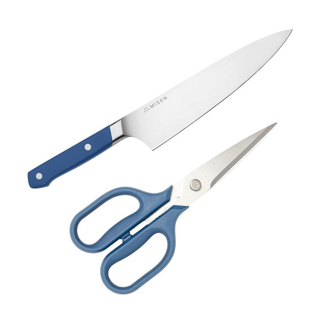 Misen 8in Chef Knife and Kitchen Shears set - Versatile, Easy Clean, Sharp - Blue