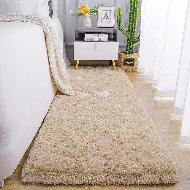 Chicrug Soft Runner Rug for Bedroom Living Room Plush Fluffy Rug 2x6 Feet, Shag Furry Runner Rug Carpet Non Shedding for Nursery Children Kids Girls Room Home Decorative, Khaki