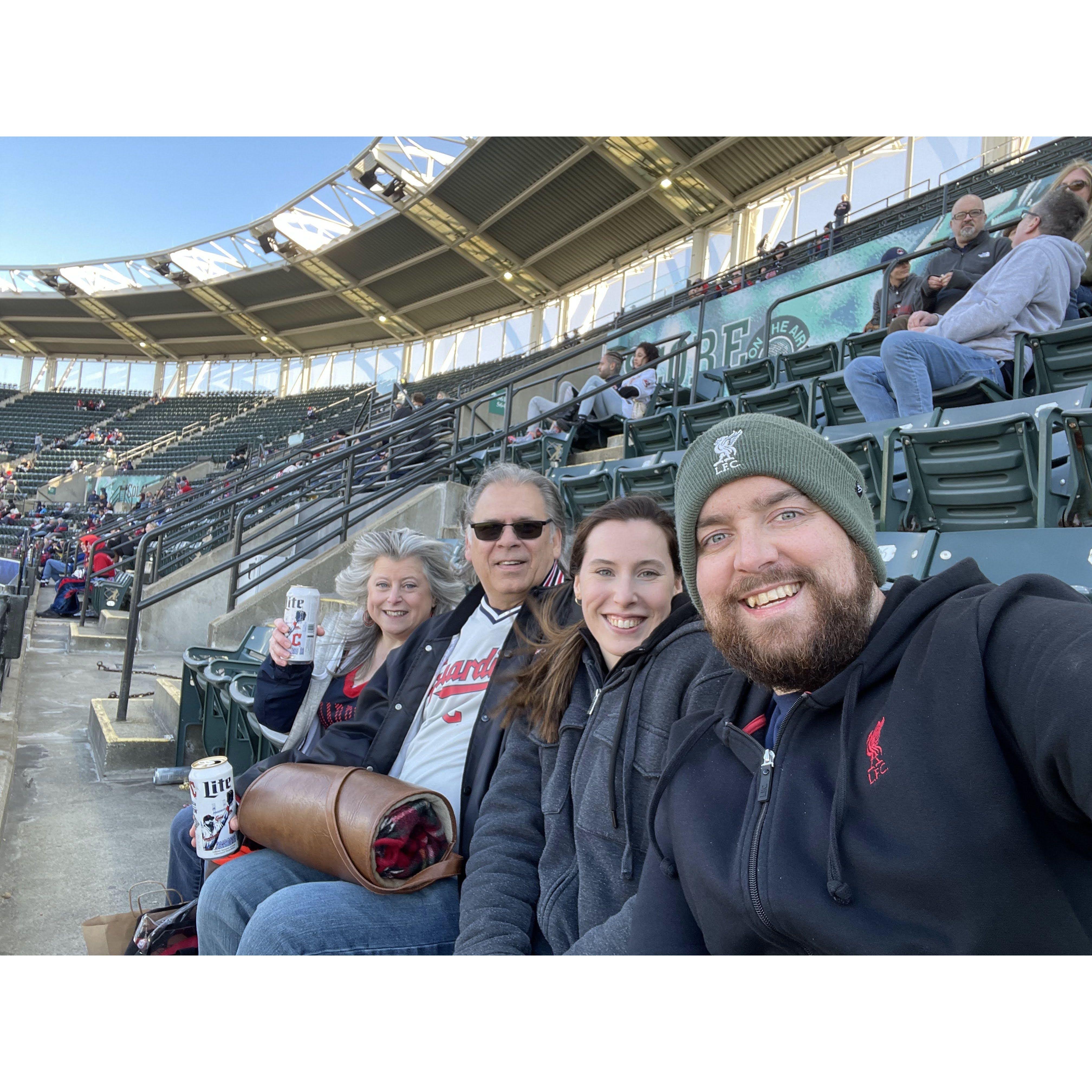 Trying mac and cheese fruit loop hotdogs at an Indian's game