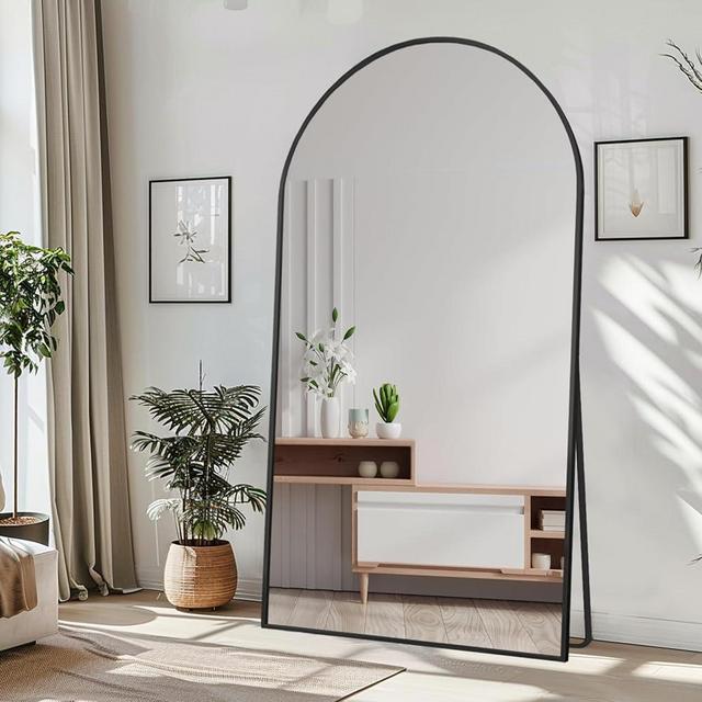 LFT HUIMEI2Y 76.4"x37" Arch Full Length Mirror, Full Body Tempered Mirror with Aluminum Alloy Frame for Living Room, Bedroom, Gym, Stand or Leaning Wall-Mounted, Black