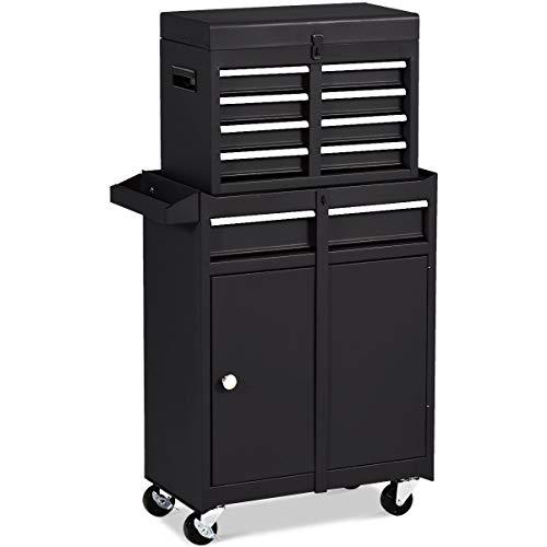 Goplus 5-Drawer Rolling Tool Chest, Tool Storage Box, Removable Tool Cabinet, Sliding Metal Organizer w/Lockable Drawers (Classic Black)